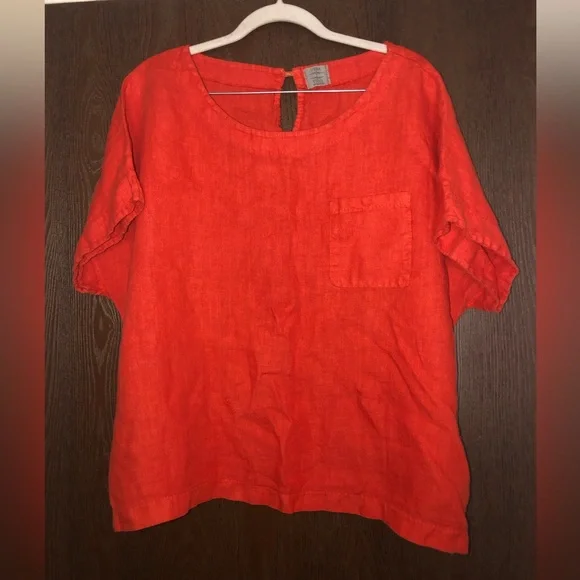 Vera Tucci orange linen top made in Italy size L/XL